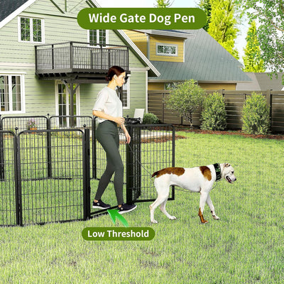 Corral perros puerta ancha 40pulg 8 paneles umbral bajo negro