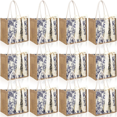 Bolsas arpillera yute asa 9.8x9.8x7.1pulg reutilizables azul floral