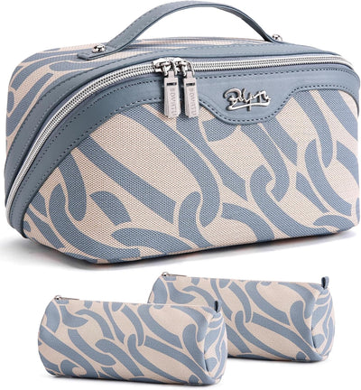 Bolsa maquillaje viaje 3 Pzas cuero sintético azul