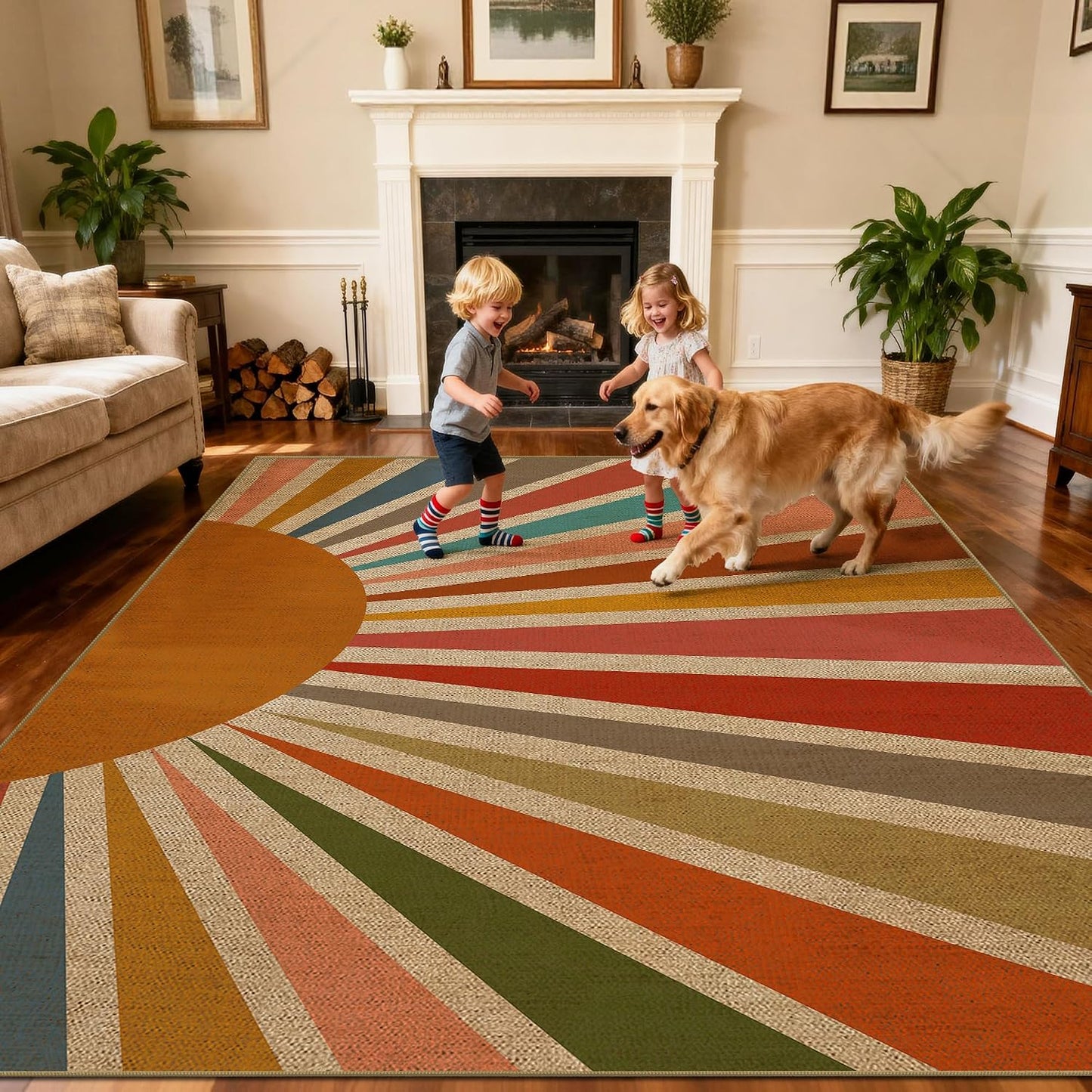 Alfombra yute 5x7pulg diseño arco iris antideslizante para interior