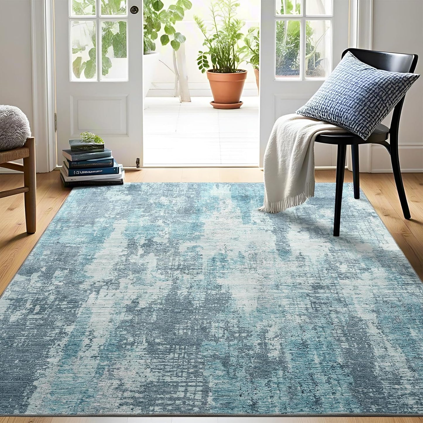 Alfombra gris moderna abstracta 3x5pulg antideslizante lavable