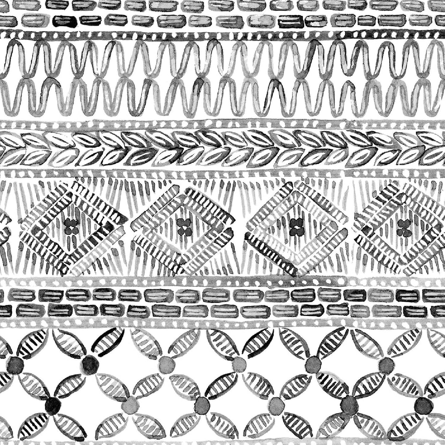 Papel tapiz bohemio acuarela blanco y negro geométrico