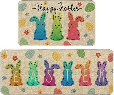 Juego de 2 tapetes de cocina con diseño de conejos de Pascua antideslizantes