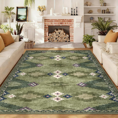 Alfombra verde estilo bohemio 5x7pulg antideslizante dormitorio