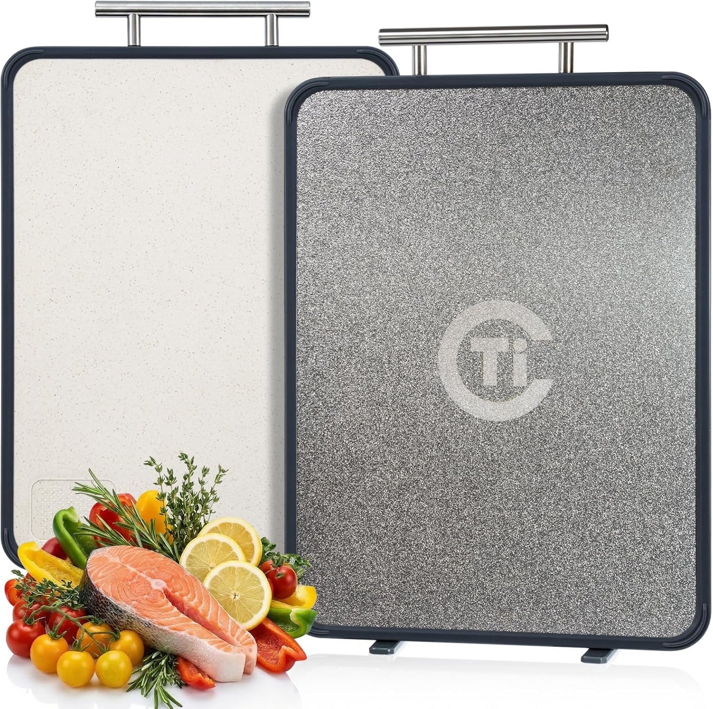 Tabla de cortar de titanio doble cara con patas giratorias