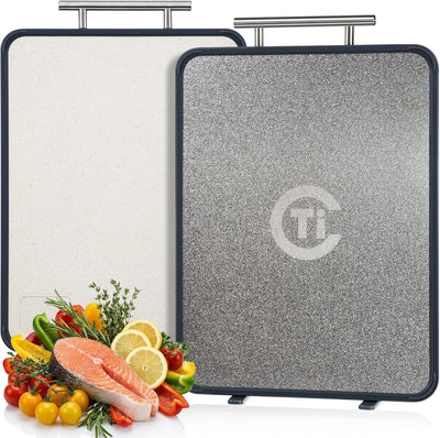 Tabla de cortar de titanio doble cara con patas giratorias