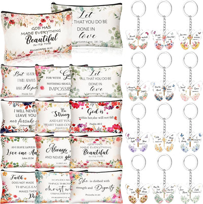 Set 24 Pzas Regalo Bolsas Maquillaje y Llaveros Mariposa