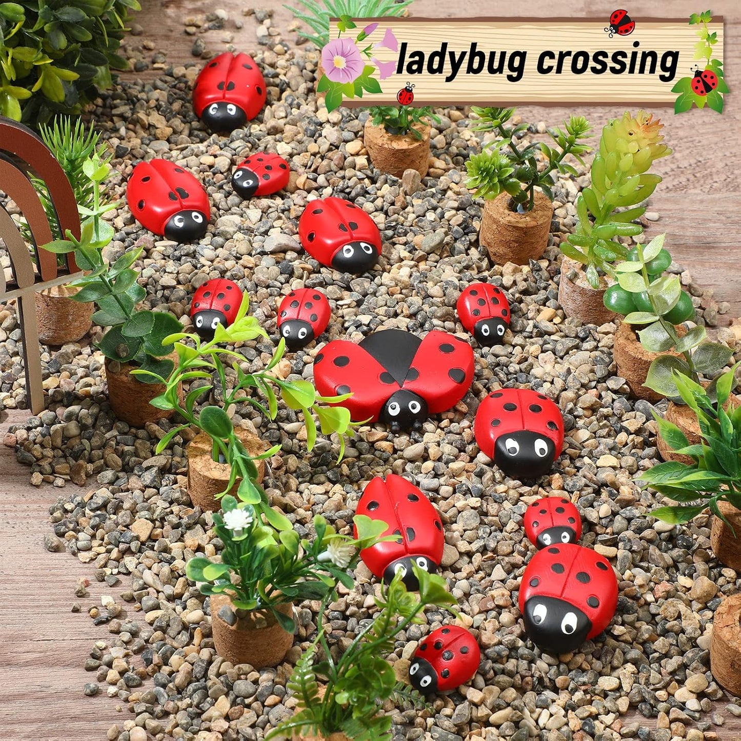18 Pzas Estatuas Mariquitas Resina Jardín Decoración