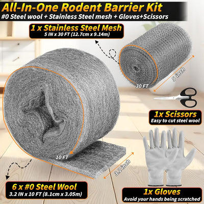 Set 6 ratones lana acero 3.2x60ft + malla 5x30ft