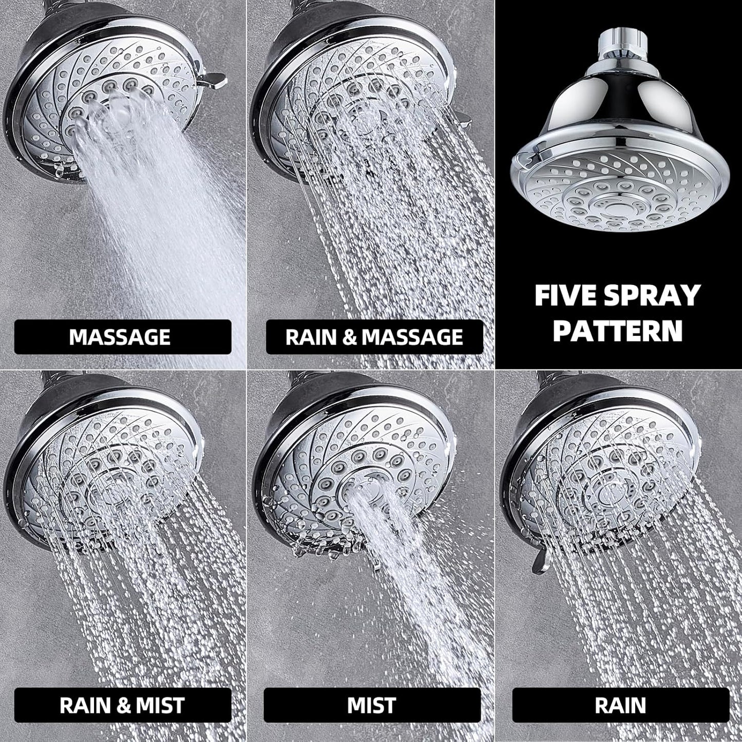 Cabezal ducha ajustable 5 modos 4pulg alta presion