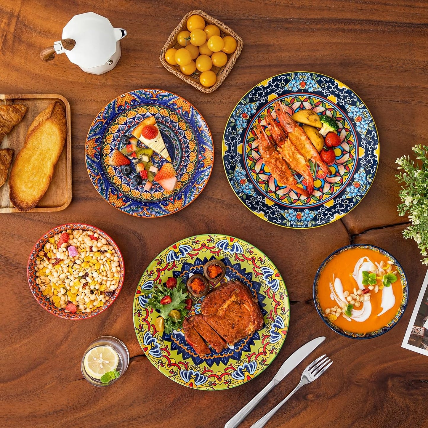 Set 18 Pzas Platos y Tazones Porcelana 32oz