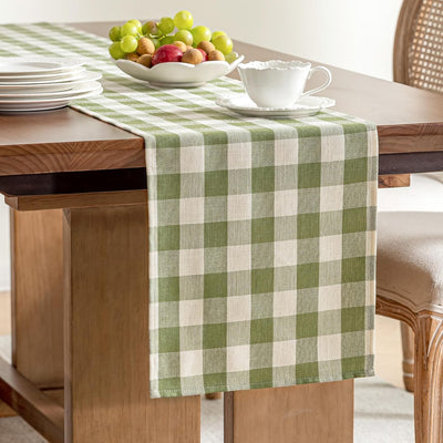 Table runner gingham algodón lino estampado cuadros para fiestas decoración hogar comedor