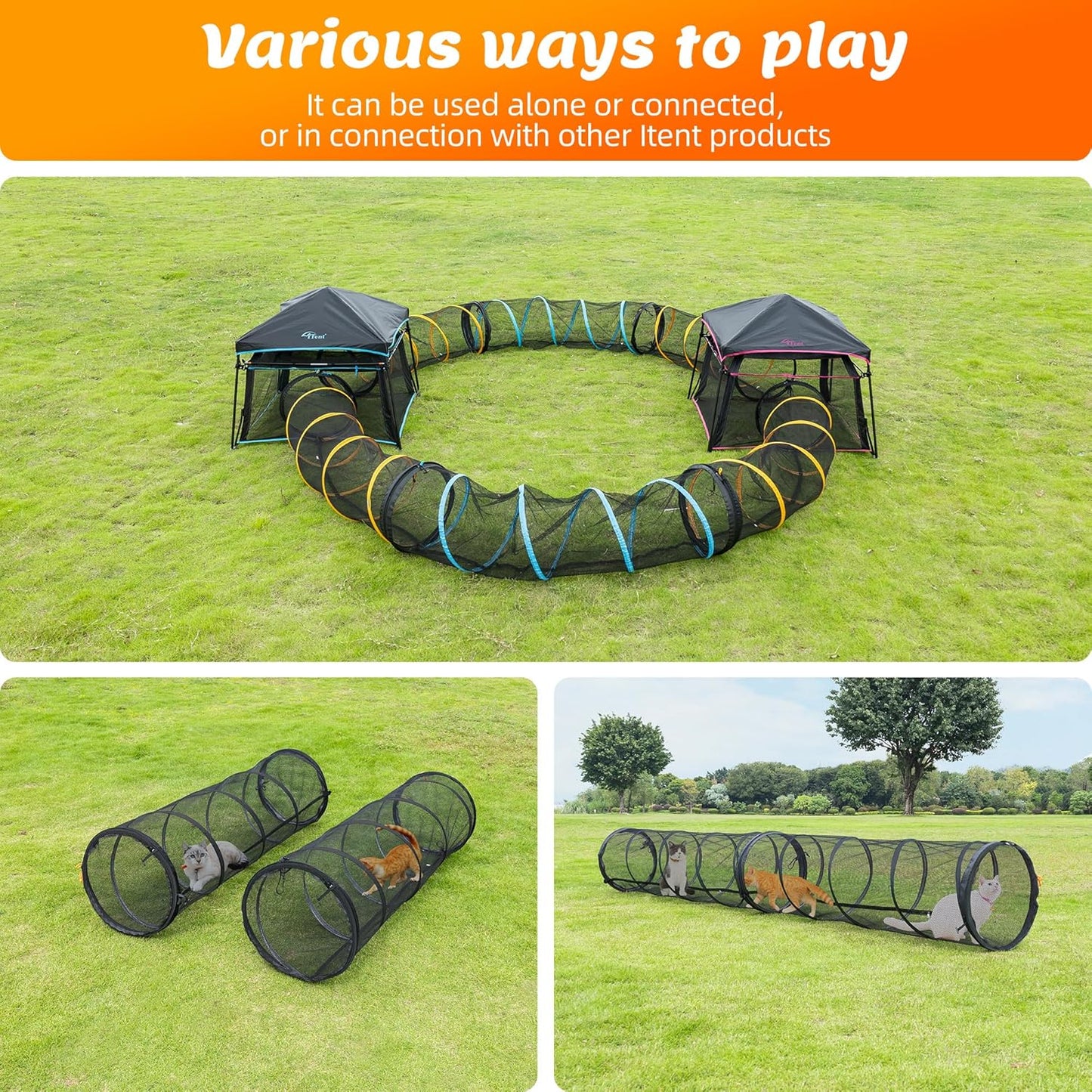 Túnel para gatos 2 pack con puertas cremallera 59x18