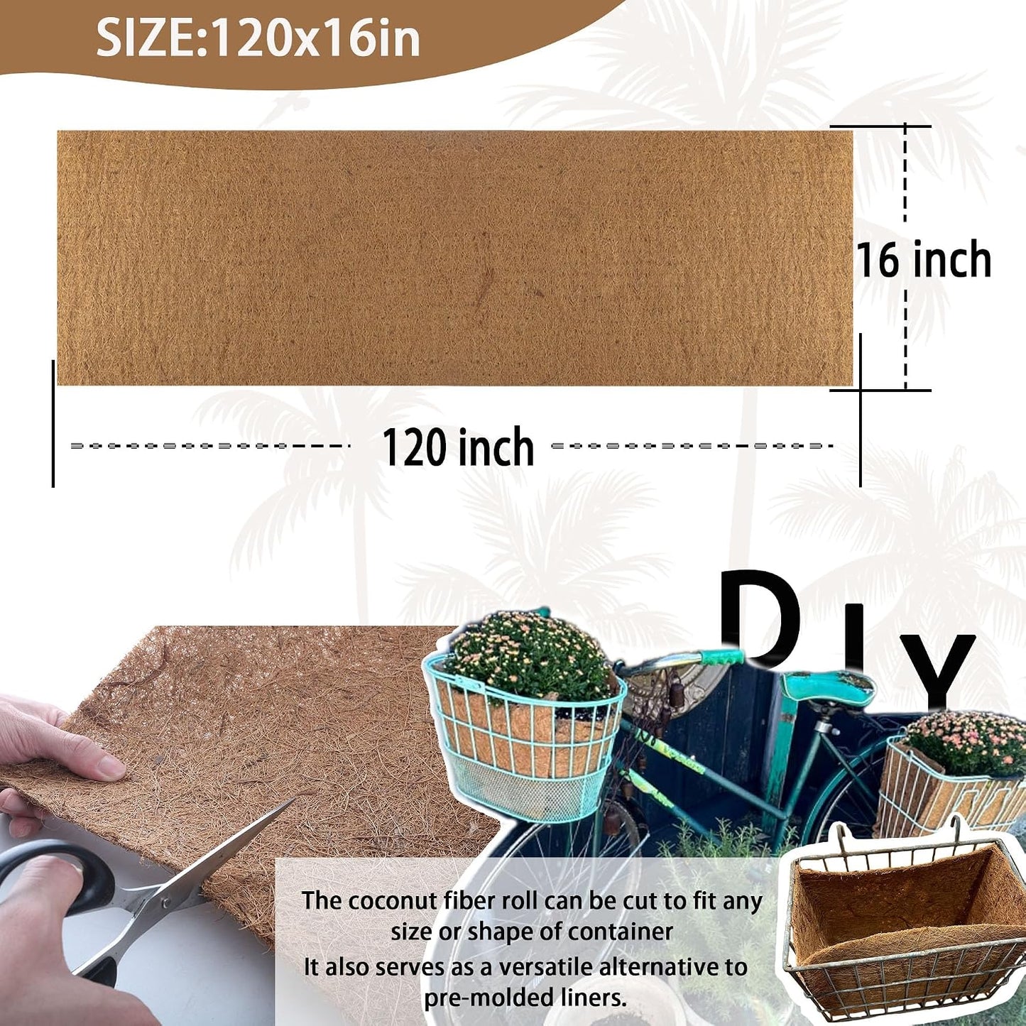 Rollo fibra coco 16x120pulg para macetas y jardín
