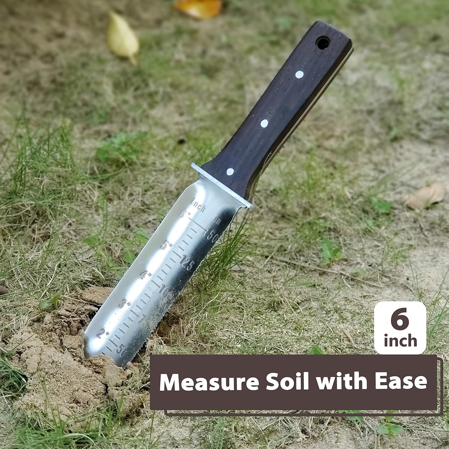 Cuchillo jardín Hori Hori acero inox con funda cuero