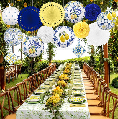 15 Linternas Papel Limón Fiesta Amalfi Capri Amarillo Azul