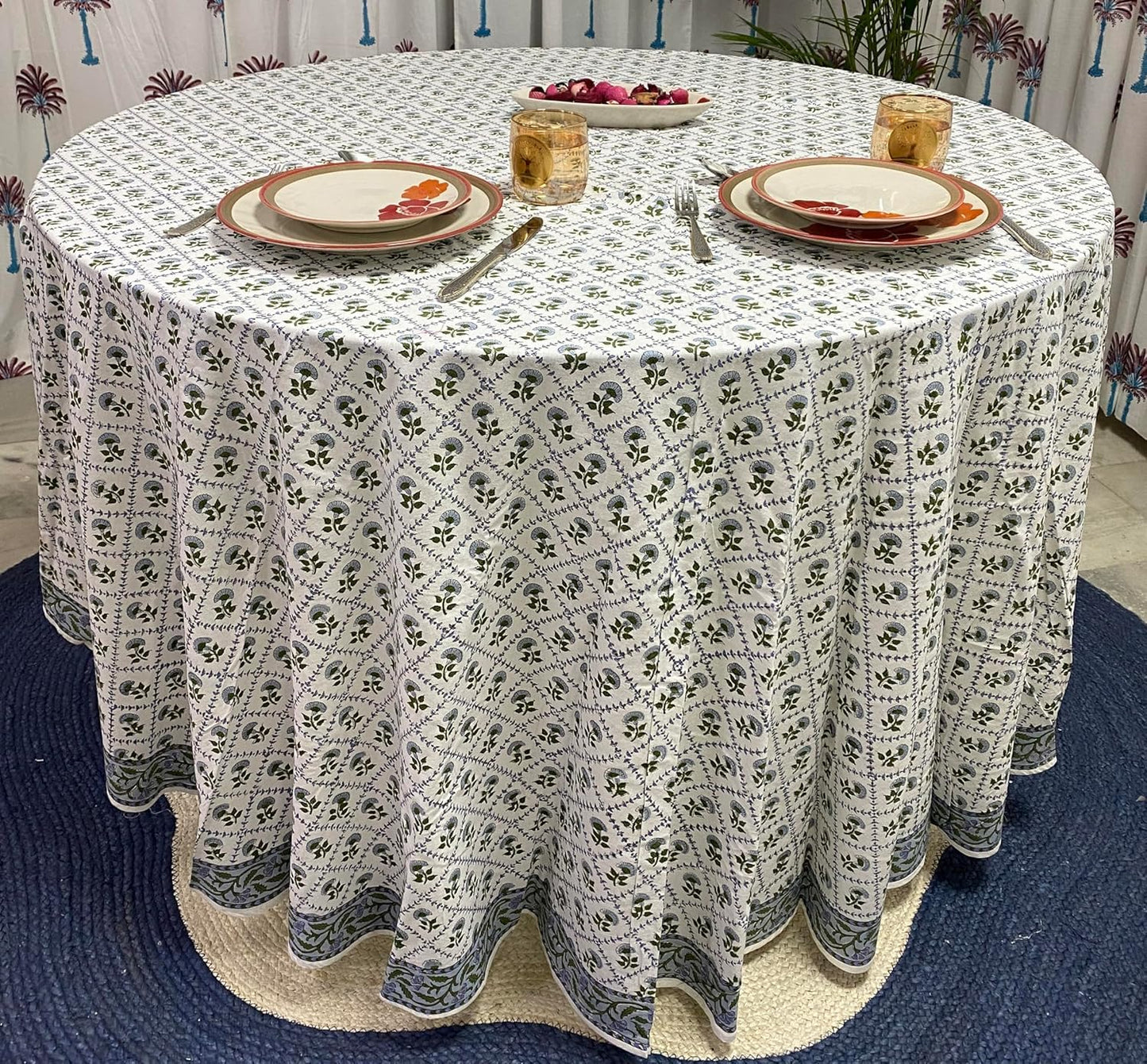 Mantel redondo indio 90pulg algodón estampado mano comedor fiestas