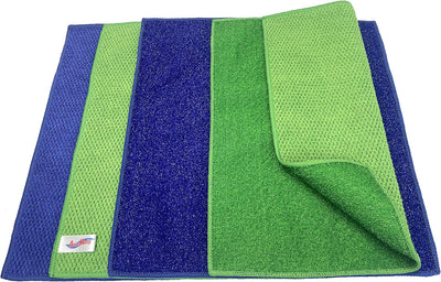 Paño microfibra antiarañazos 11.5x11.5pulg set 4 azul y verde