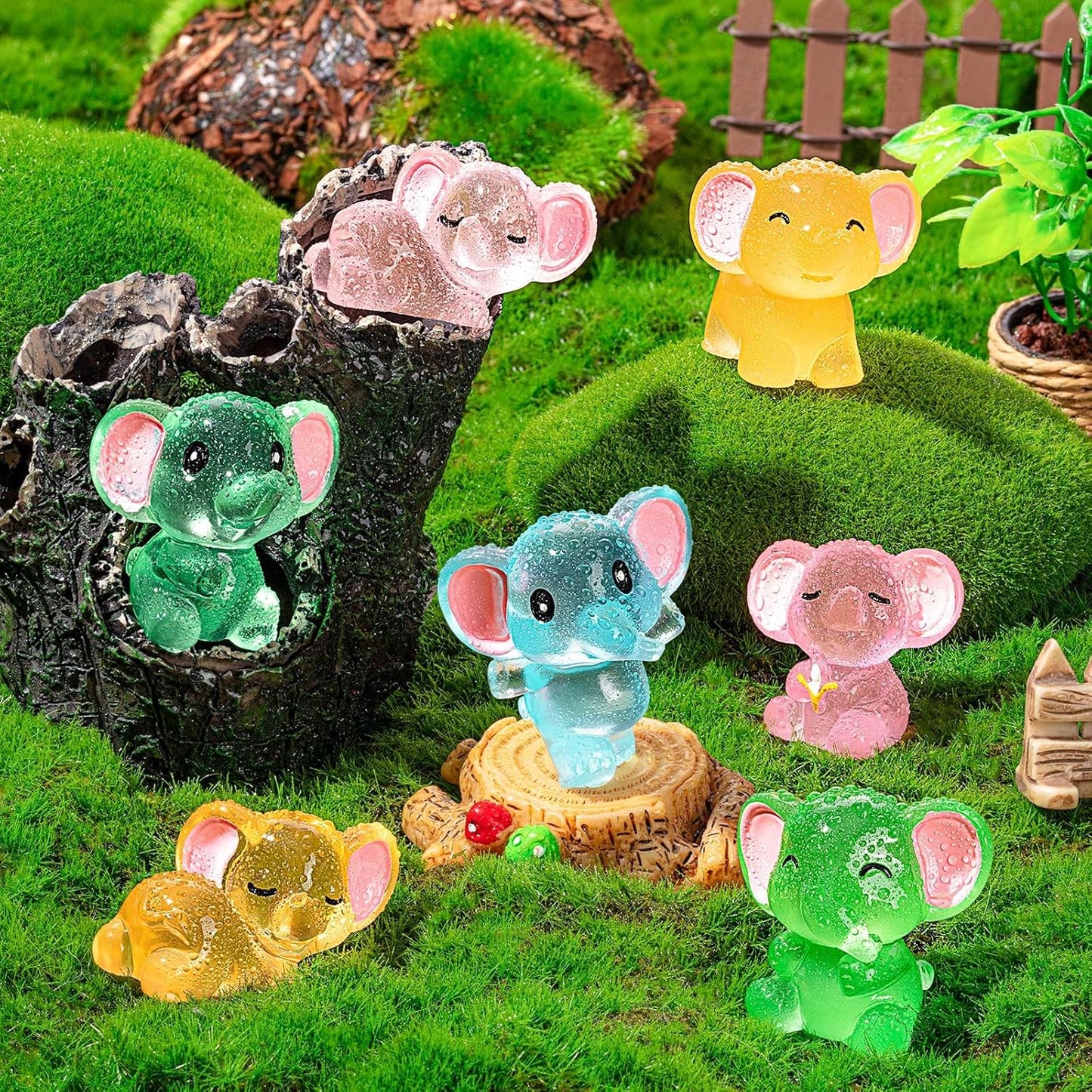 24 Pzas Elefantes Resina Luminosa Accesorios Jardín
