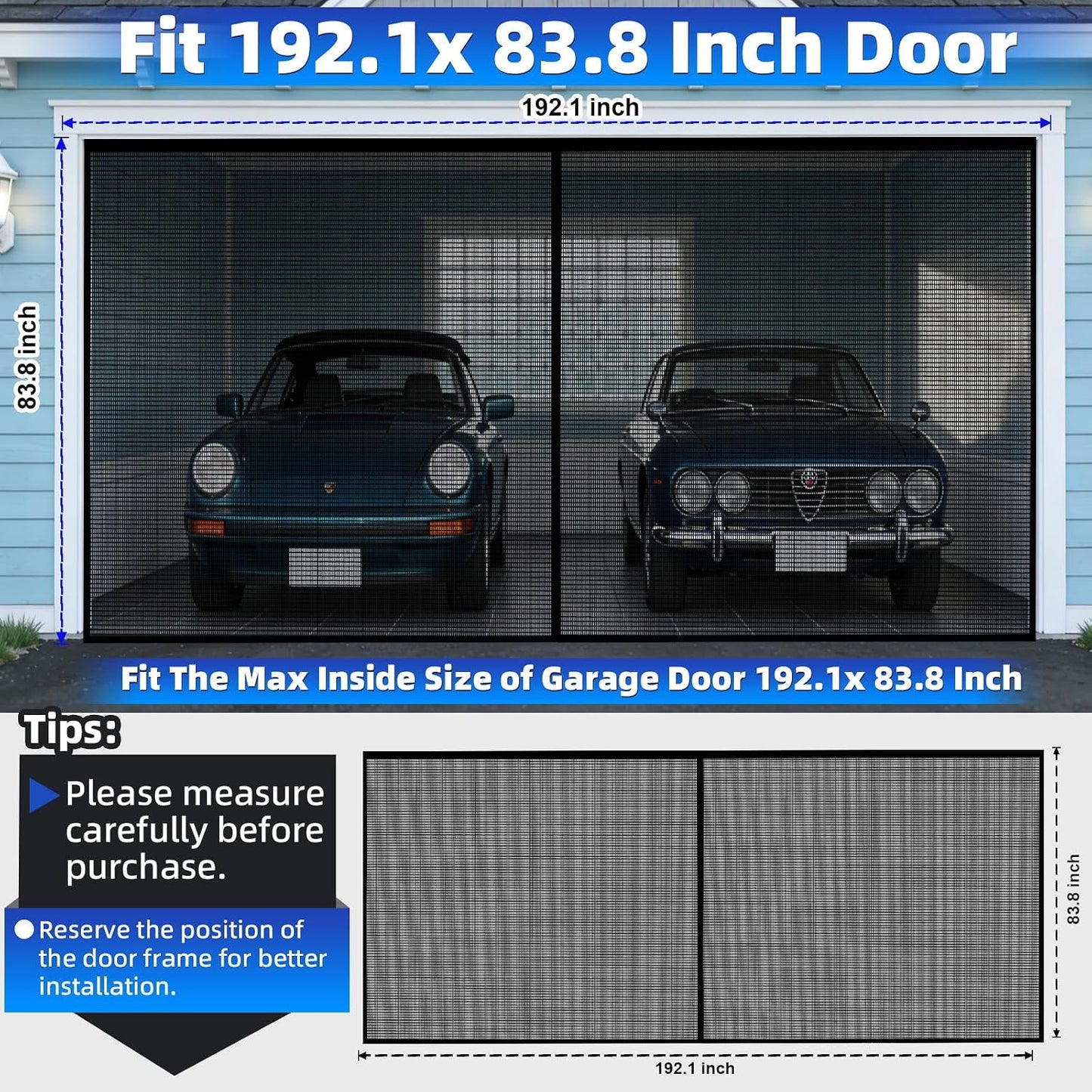 Pantalla puerta garaje 2 coches 192x83pulg malla fibra vidrio
