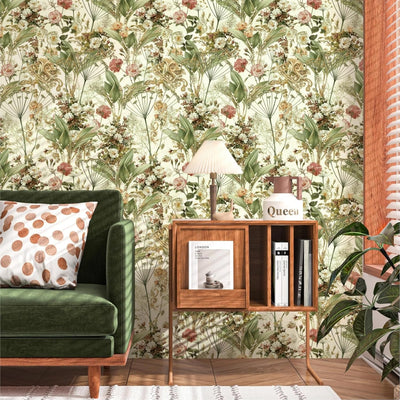 Papel tapiz floral vintage autoadhesivo 16.9x118.1pulg verde