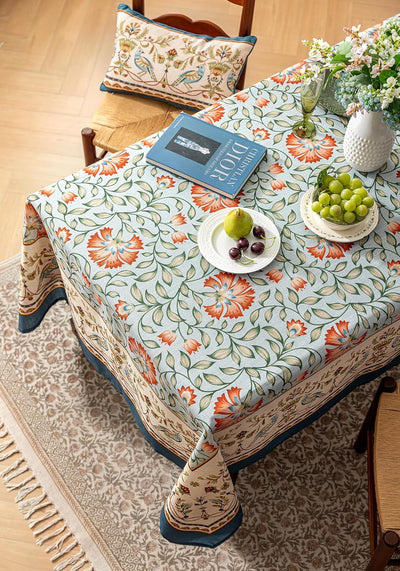 Mantel rectangular de lino francés patrón floral vintage