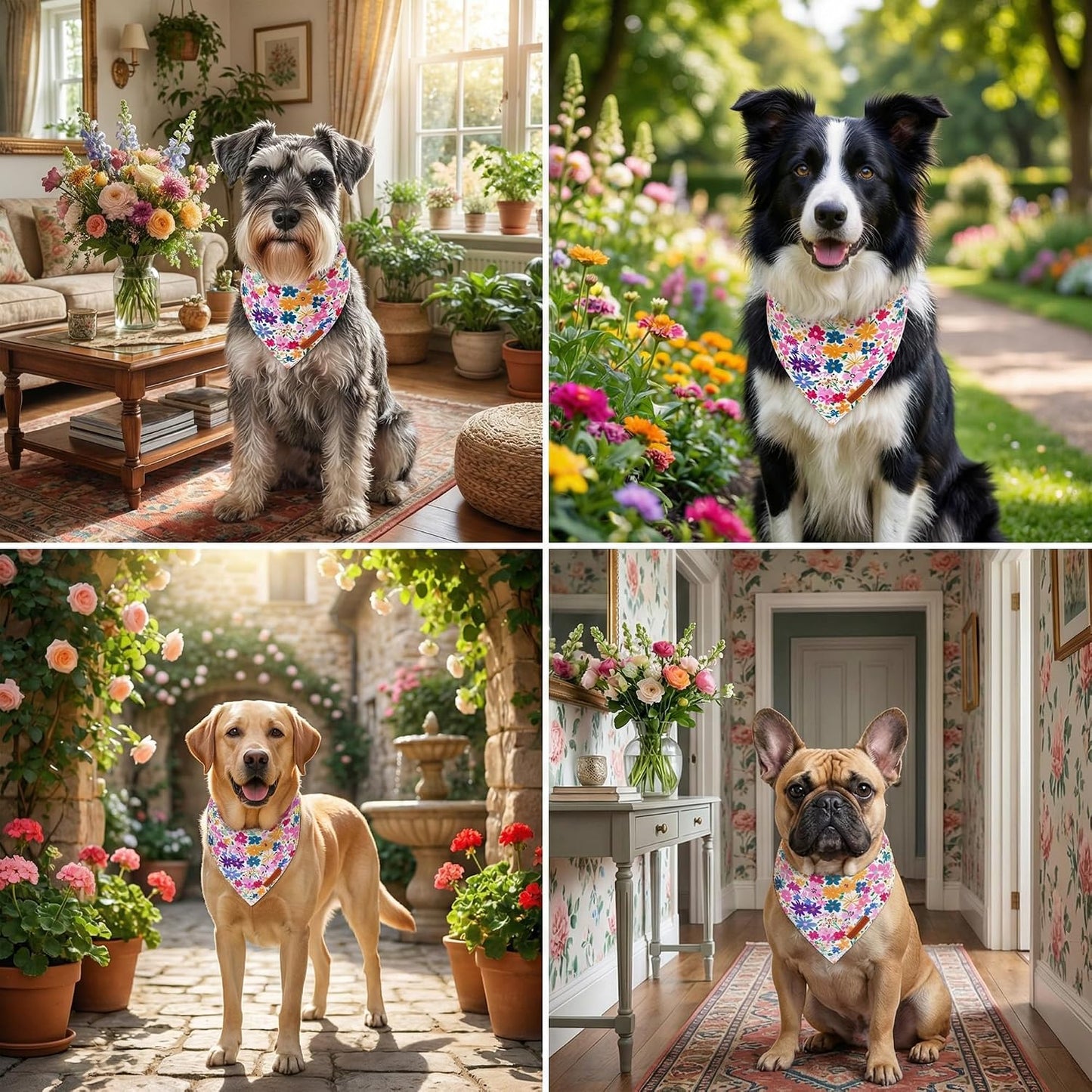Bandana floral perro mediano y grande tela ra calidad