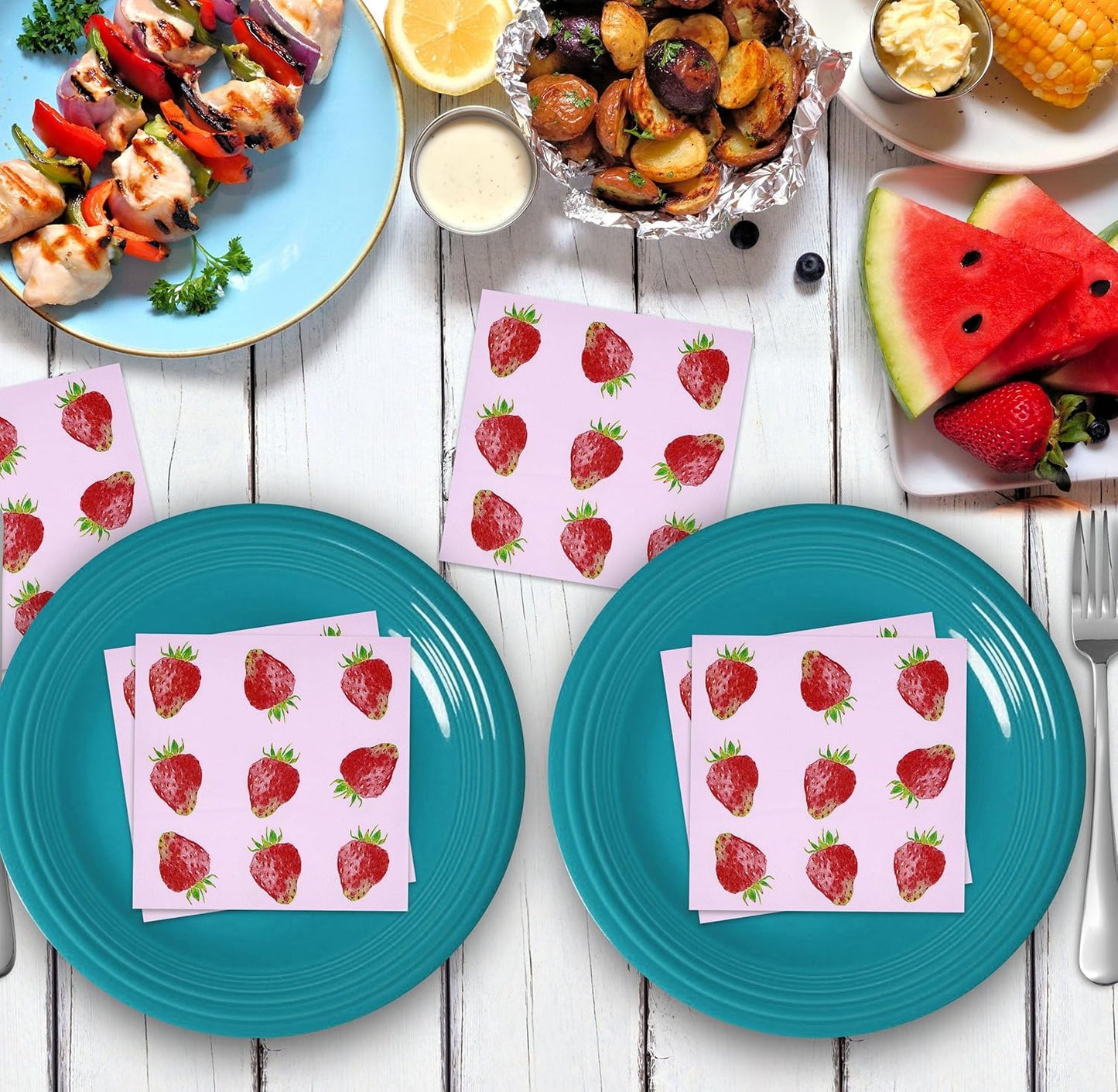 Servilletas de cóctel de fresa rosada para fiesta y picnic