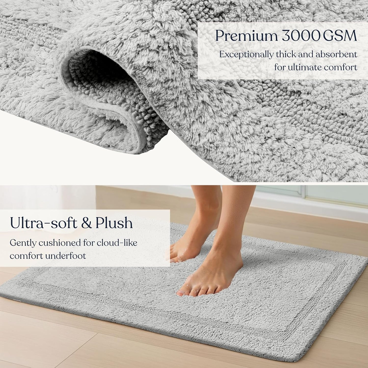 Alfombra baño reversible algodón orgánico 30x20pulg gris claro