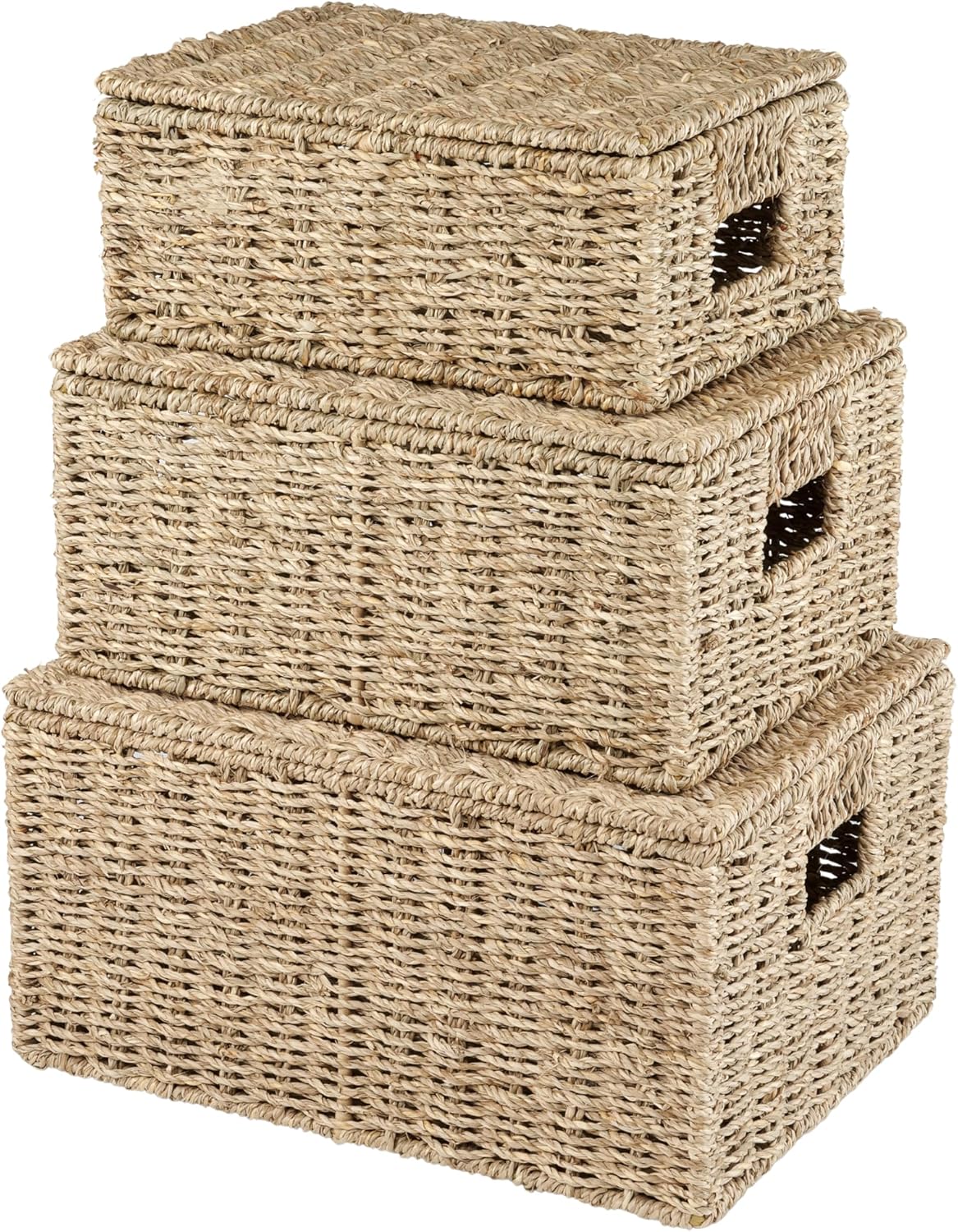 Set 2 bandejas rectangulares con asas y set 3 canastas de seagrass