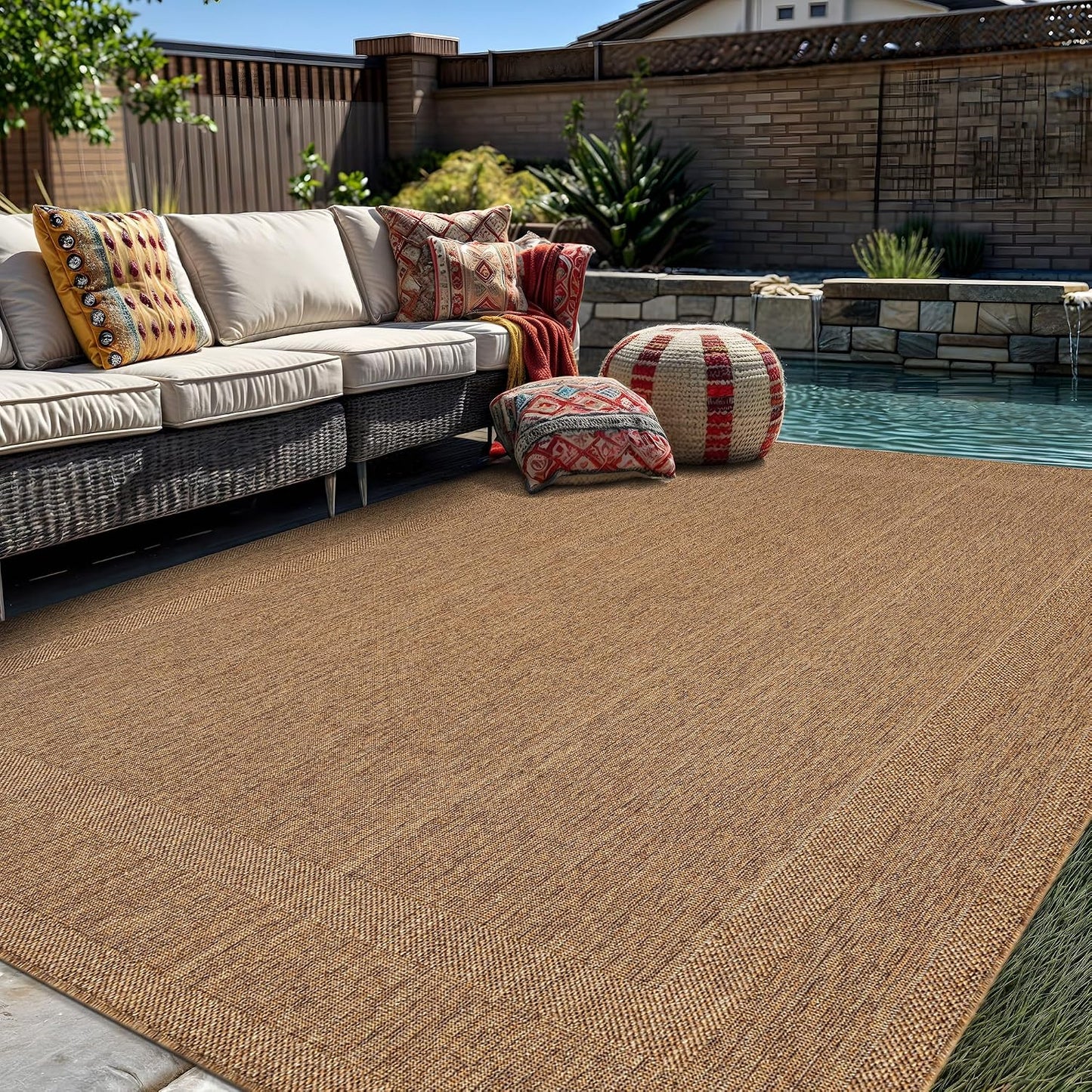 Alfombra lisa yute 5x7ft para patio y porche color natural