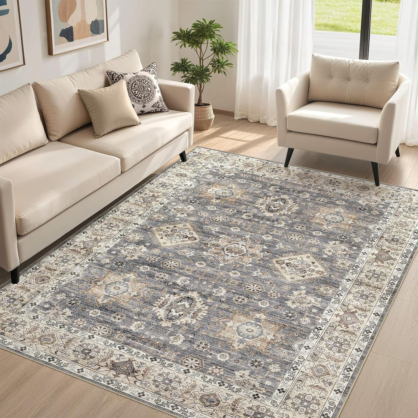Alfombra lavable 6x9ft patrón vintage antideslizante