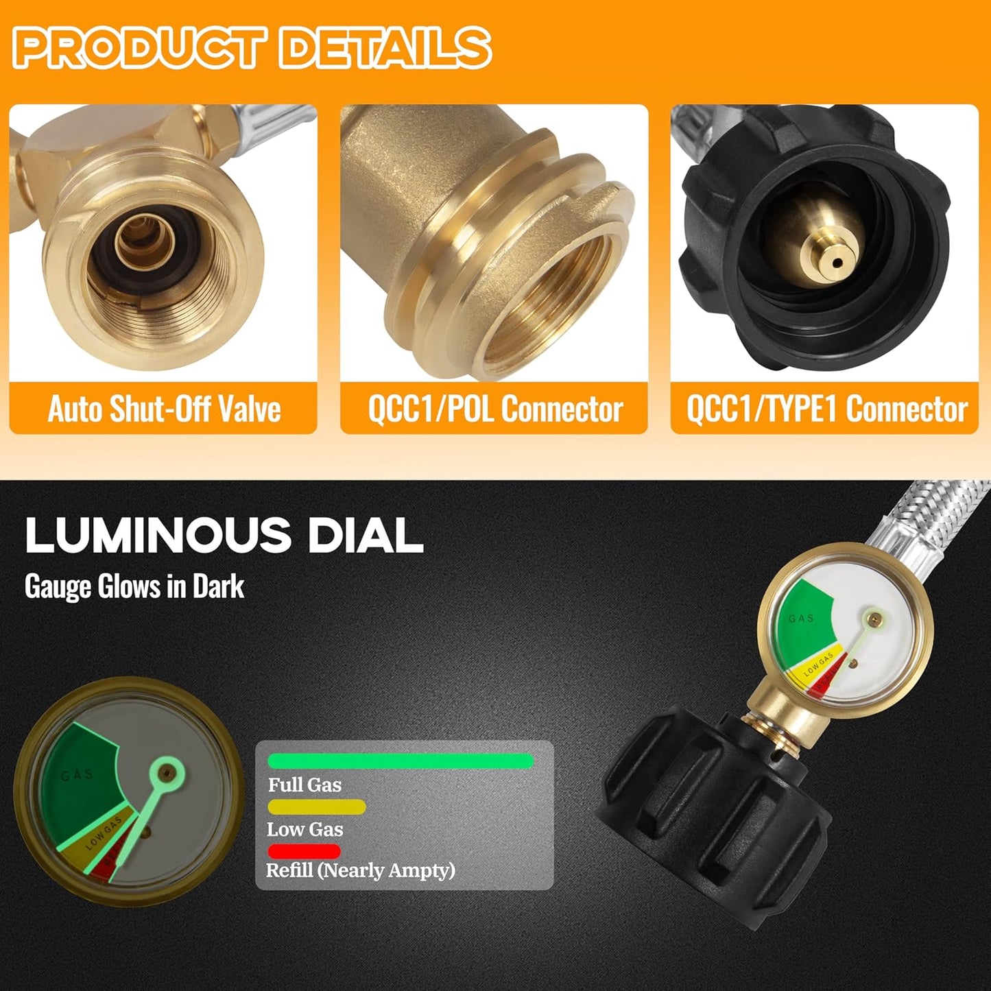 Manguera propano 6ft divisor 2 vías adaptador LP válvula