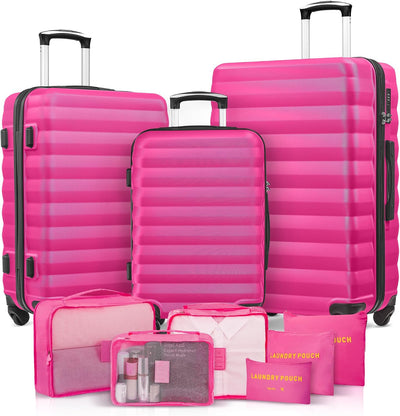 Set 3 Maletas ABS con ruedas 6 bolsas embalaje rosa