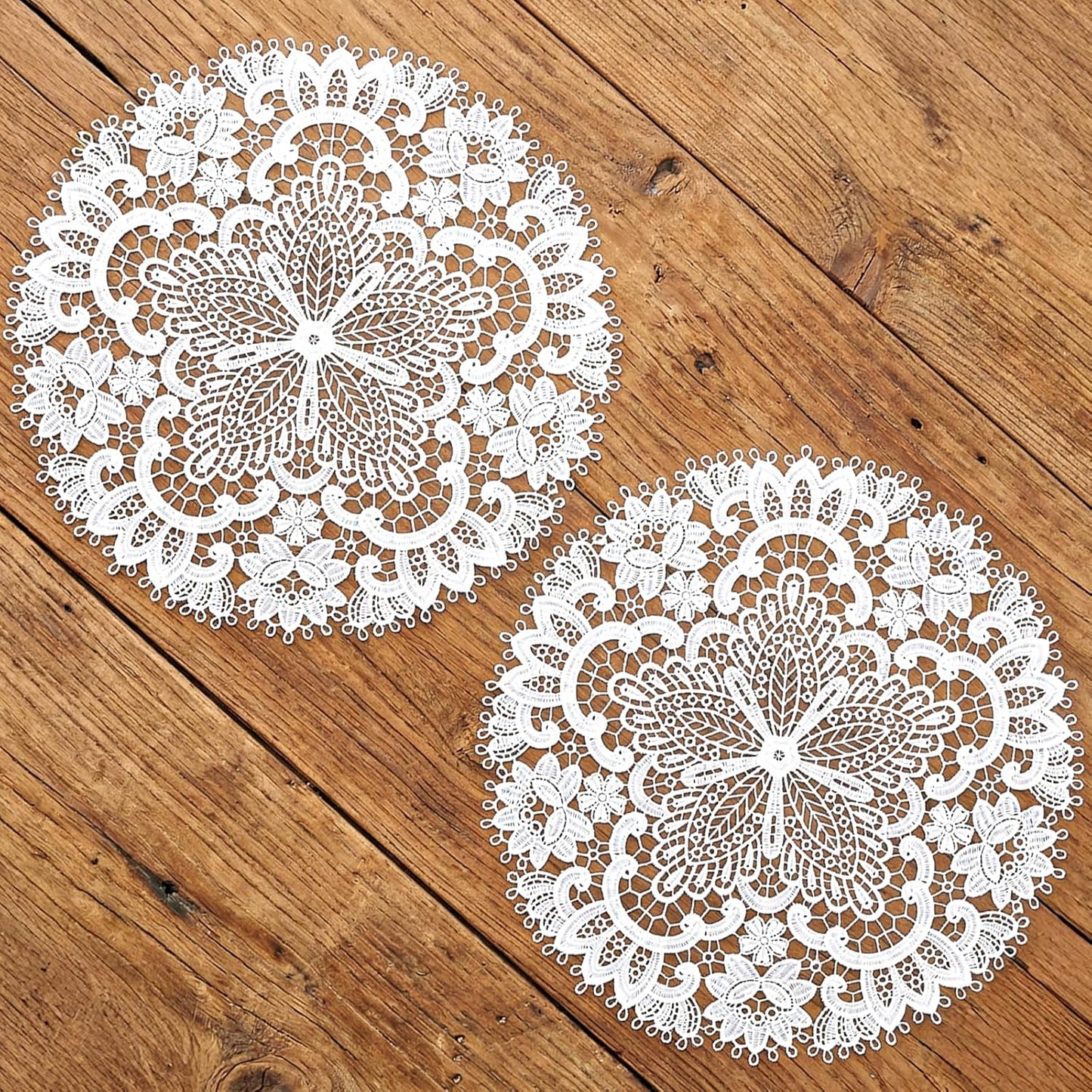 2 Manteles Redondos Encaje Blanco 10.6pulg Navidad