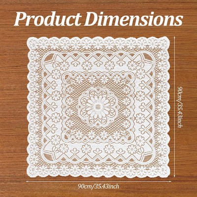 Mantel cuadrado de encaje blanco 35 x 35 pulgadas vintage para cocina y comedor