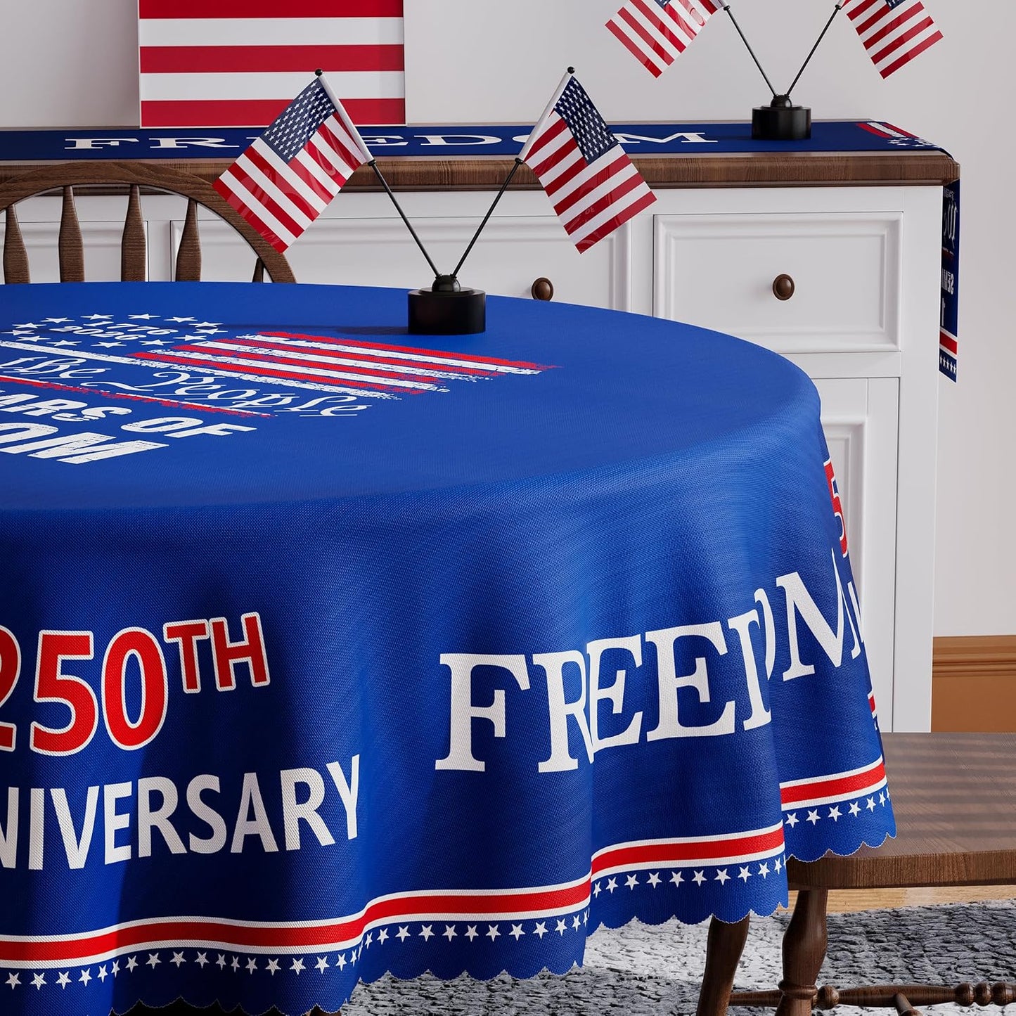 Mantel redondo patriótico USA 60x60 pulgadas para 250 aniversario