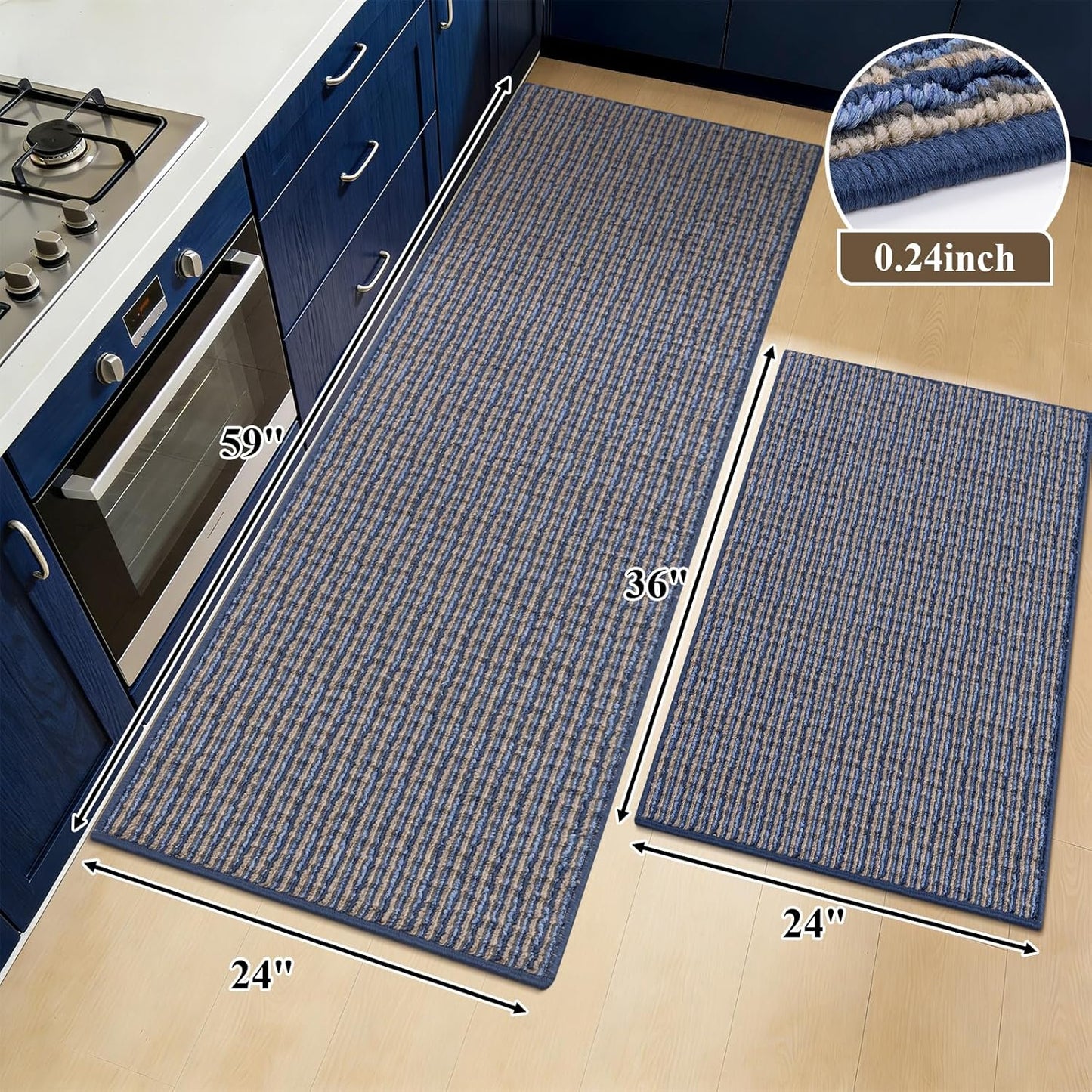 Set 2 Alfombras Cocina Antiderrap Absorbentes Multicolor Azul