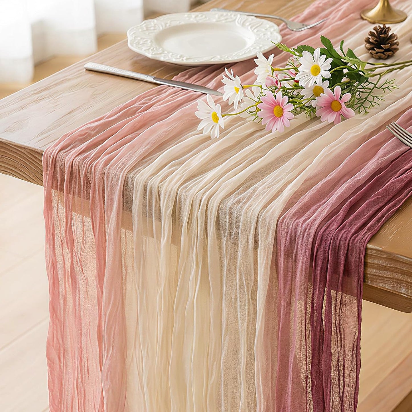 Camino mesa gasa 35x120pulg rosa degradado boda fiesta