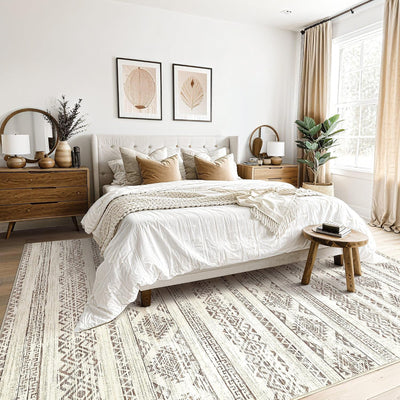Alfombra sala 5x7ft lavable suave neutra bohemia marrón