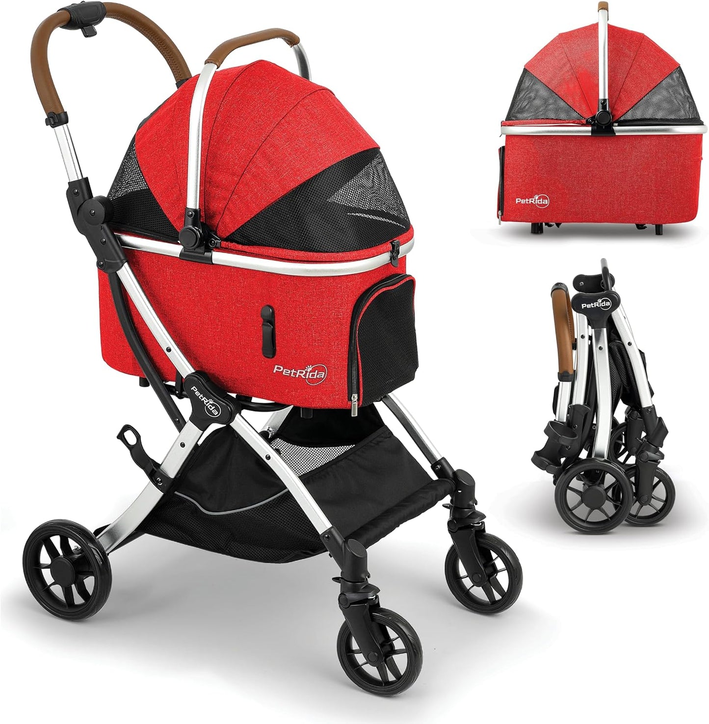 Cochecito mascotas desmontable plegable una mano cesta rojo