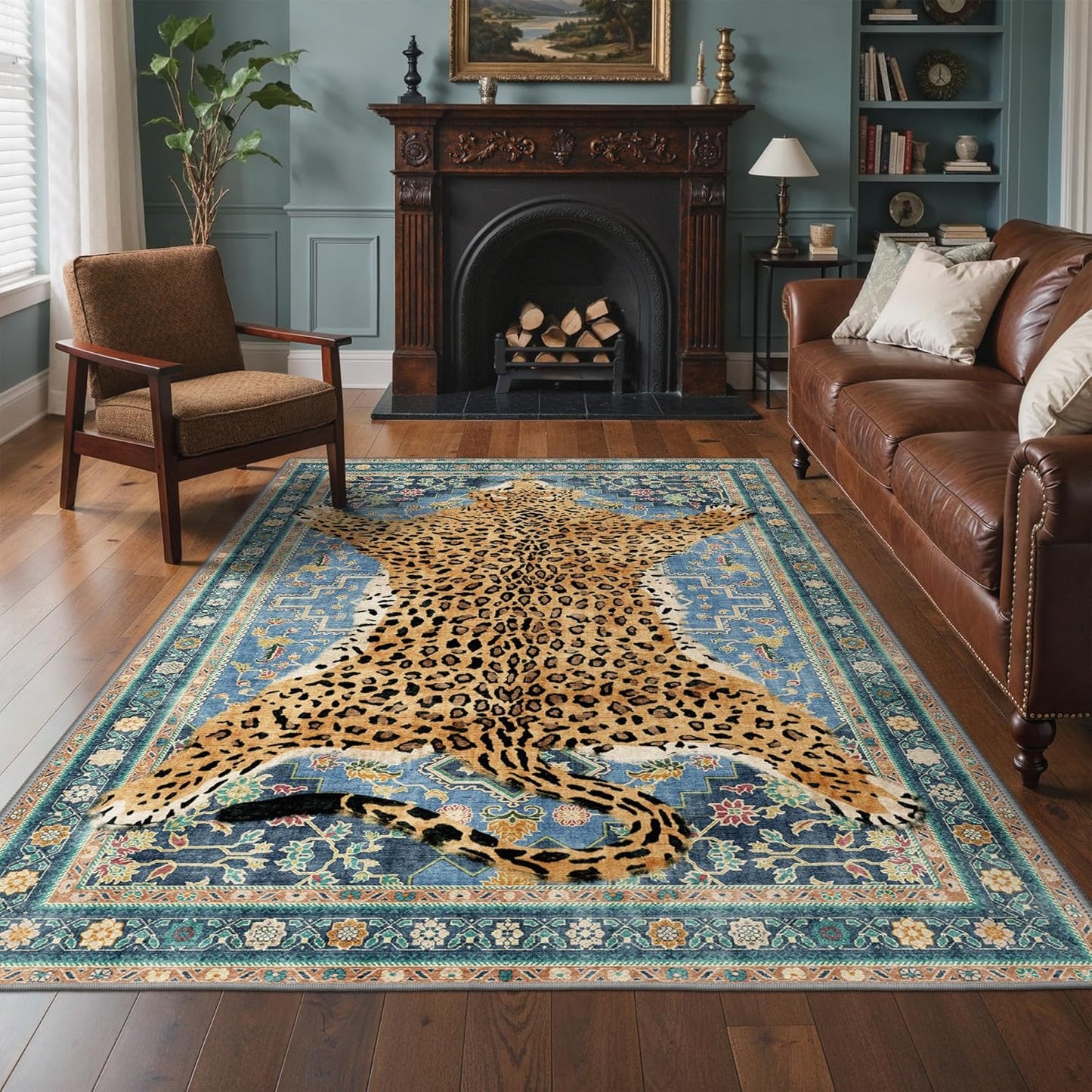 Alfombra leopardo 6x9ft lavable antideslizante sala