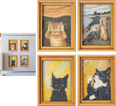 Imán para refrigerador de gato vintage con diseño de madera 4 unidades