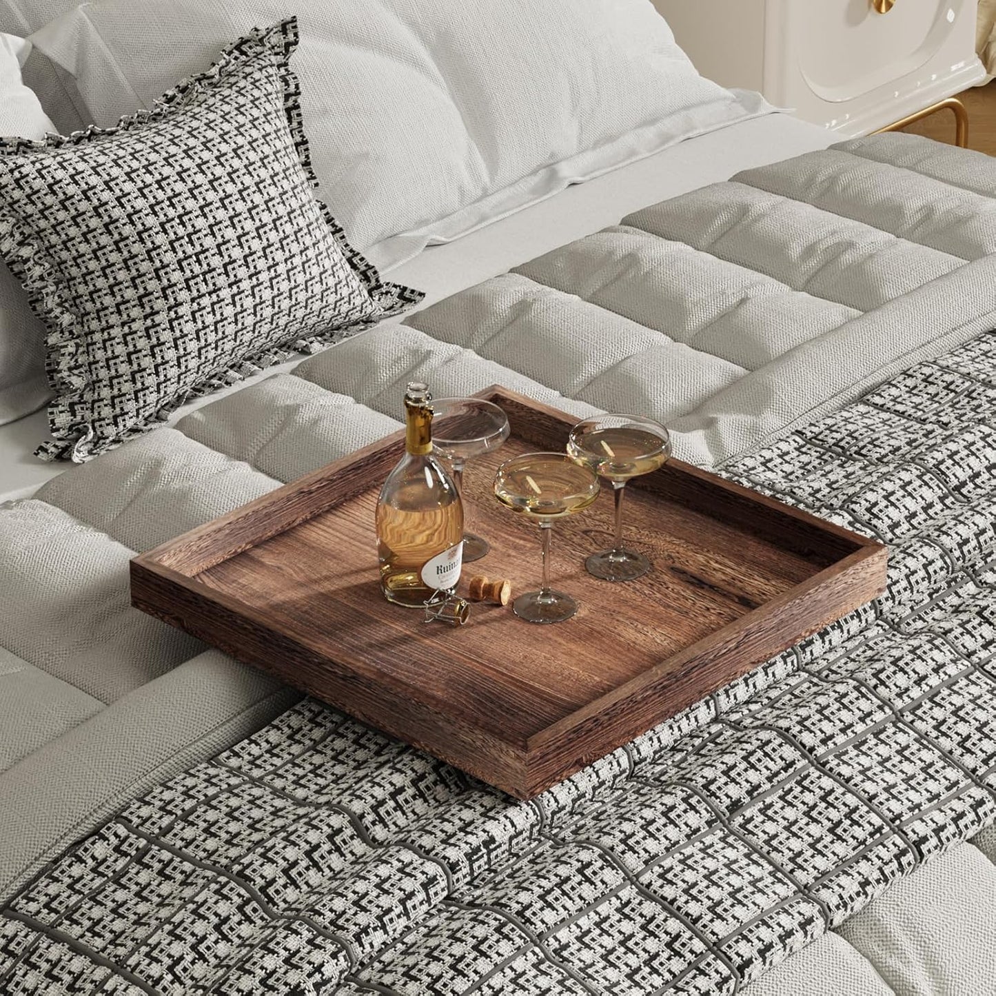 Bandeja otomana de madera grande cuadrada para mesa de café sala de estar marrón rústico
