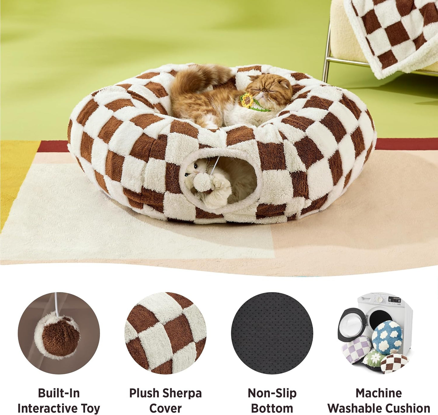 Cama túnel para gatos con cojín lavable y juguete Peekaboo