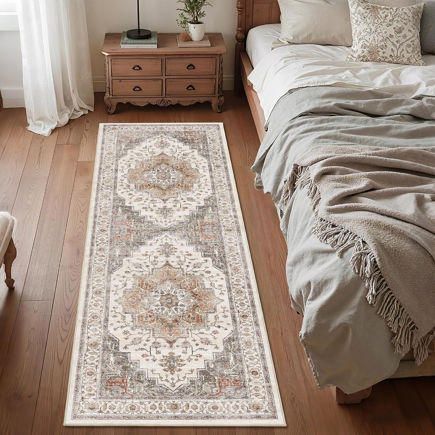 Alfombra pasillo vintage 2.6x8ft antideslizante lavable