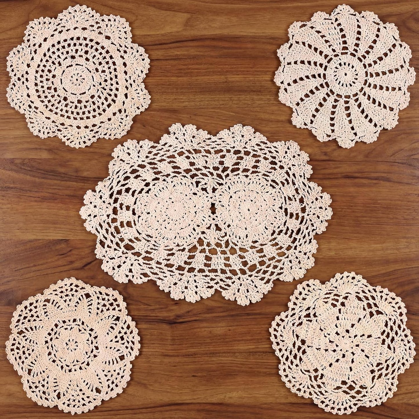 5 Pzas Dollies Mesas Ganchillo 7-14pulg Manteles Encaje Vintage
