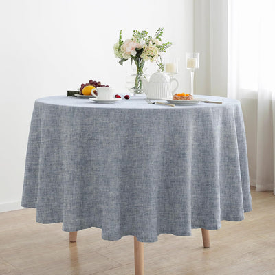 Mantel redondo lino teñido hilo 90pulg azul cambray