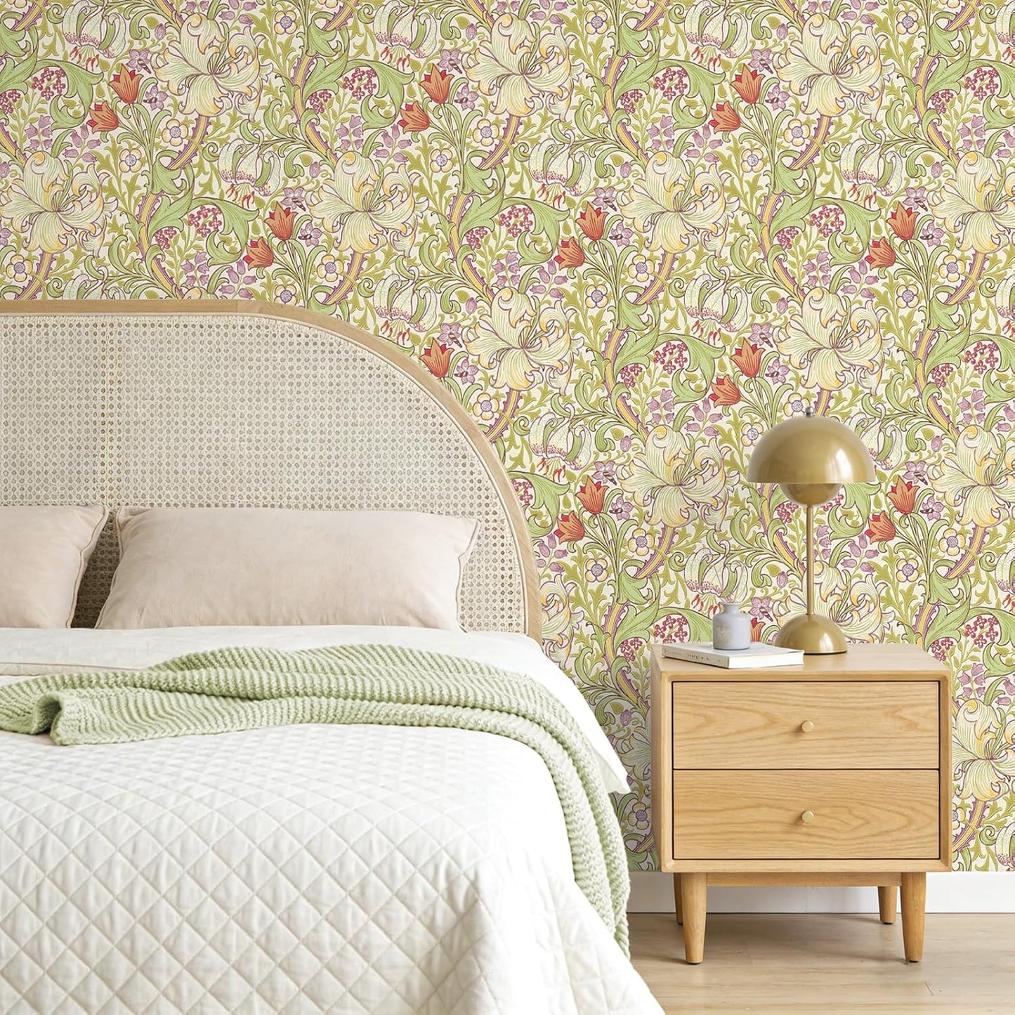 Papel tapiz vintage William Morris lirio dorado 17x118pulg