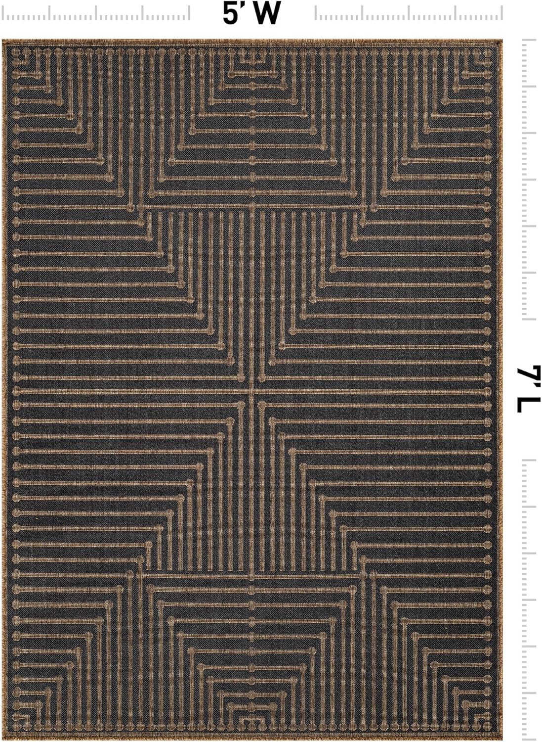Alfombra tejido plano estilo yute 5x7ft gris oscuro/natural
